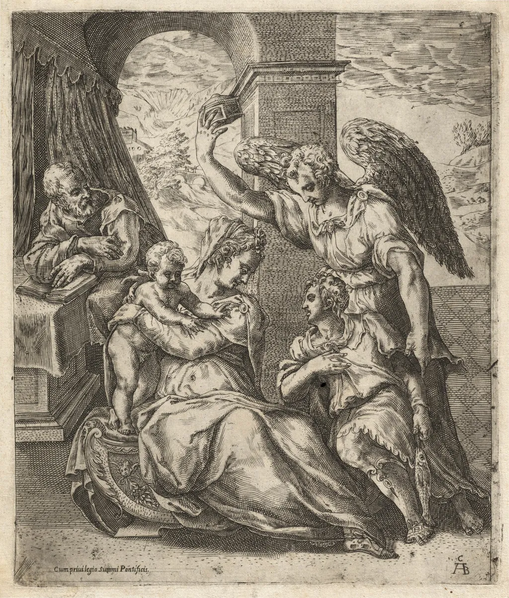 The Holy Family with Tobias and the Angel, by Cherubino Alberti, ink, 1574