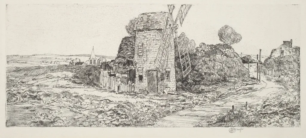 A Long Island Windmill, by Childe Hassam, ink, 1929