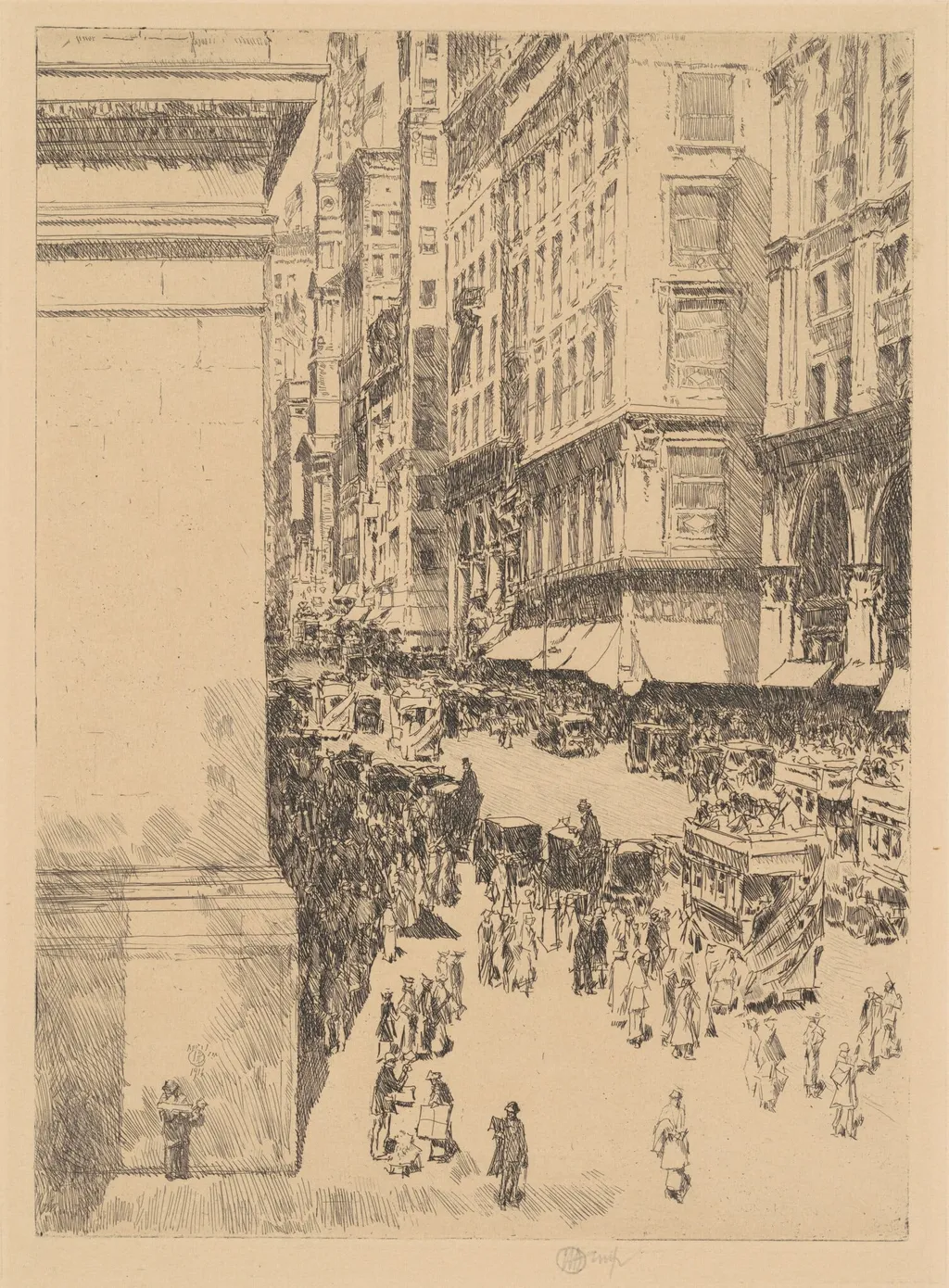 Fifth Avenue, Noon, by Childe Hassam, ink, 1916
