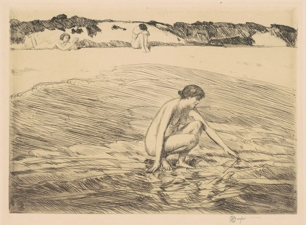 Hight Tide, Montauk, by Childe Hassam, ink, 1922