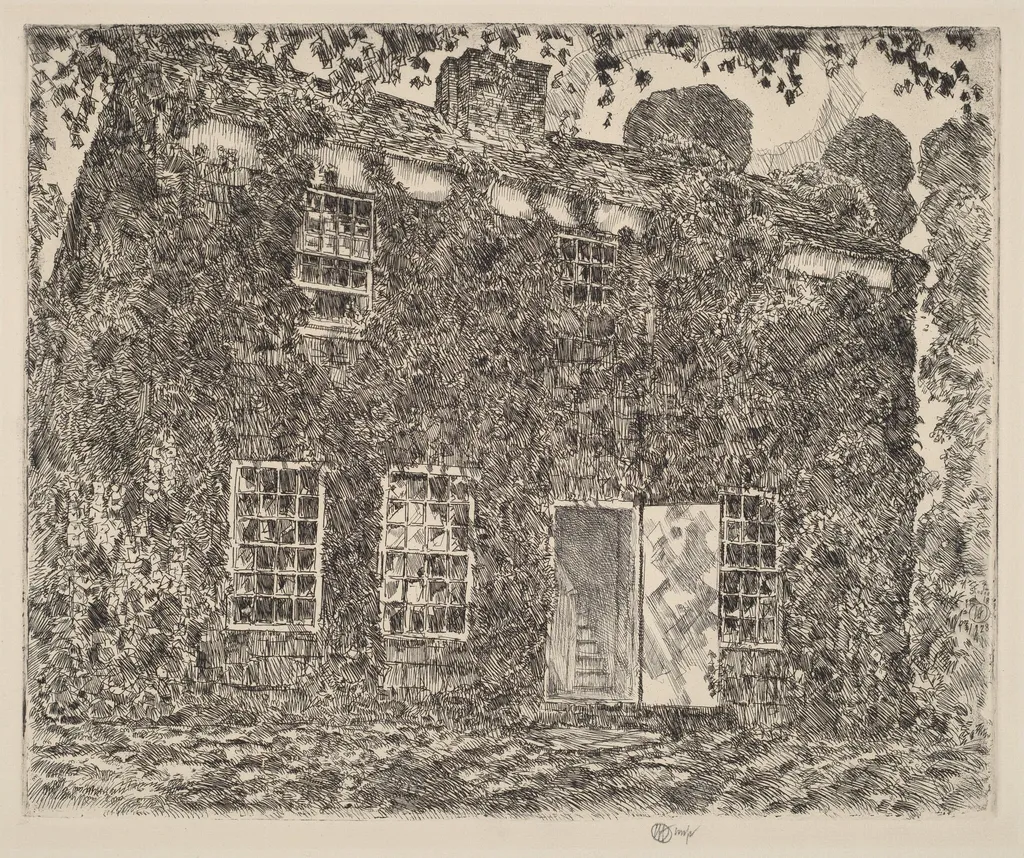 Home Sweet Home Cottage, No. 3, Easthampton, by Childe Hassam, ink, 1928