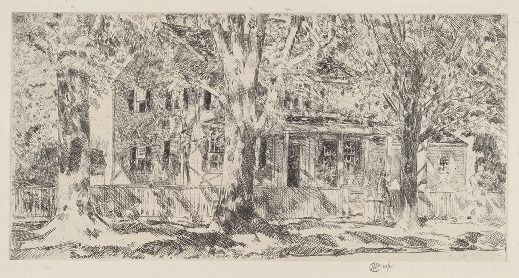 House on the Main Street, Easthampton, by Childe Hassam, ink, 1922