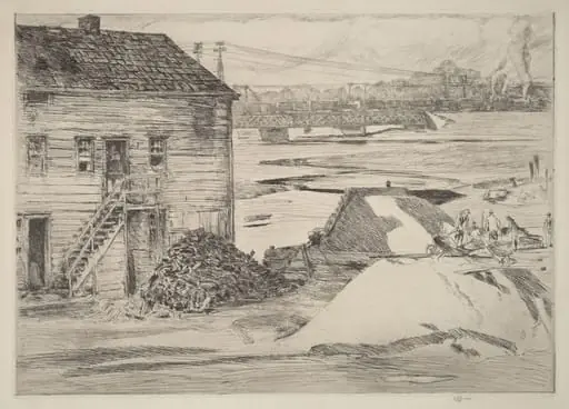 Low Tide, Cos Cob Bridge, by Childe Hassam