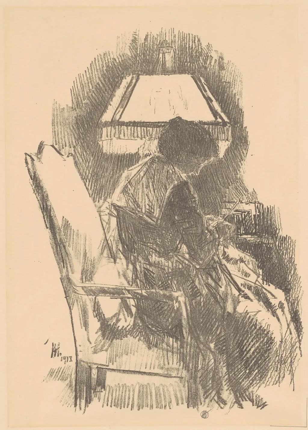 Mrs. Hassam Knitting (large), by Childe Hassam, ink, 1918