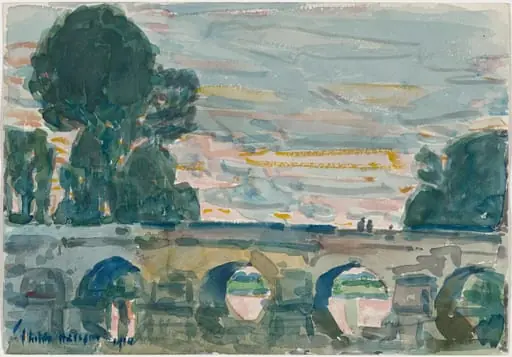 The Bridge at Grez [recto], by Childe Hassam
