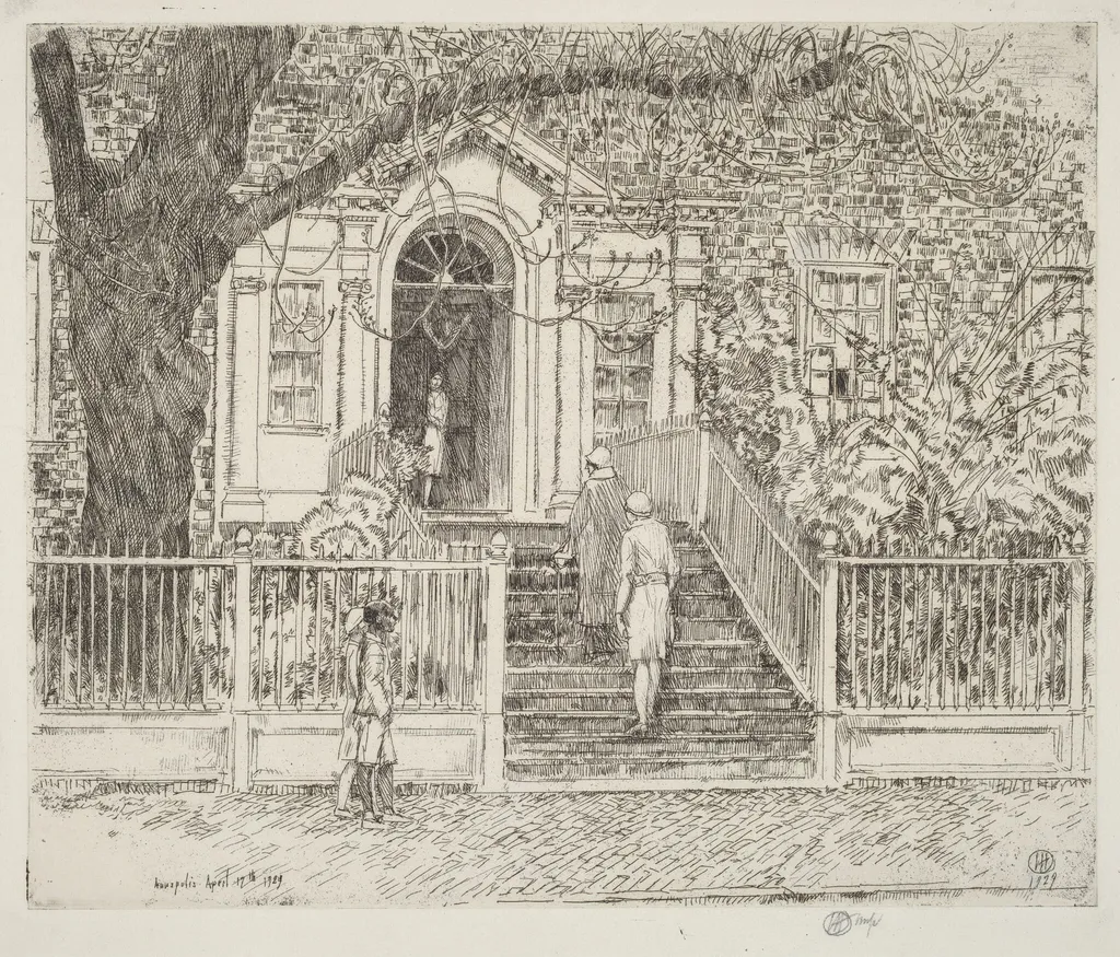 The Chase House, by Childe Hassam, ink, 1929