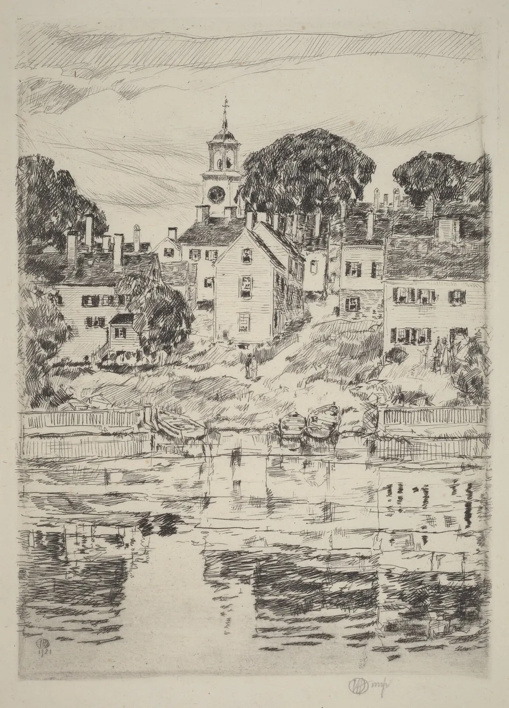 The Church Tower, Portsmouth, by Childe Hassam, ink, 1921