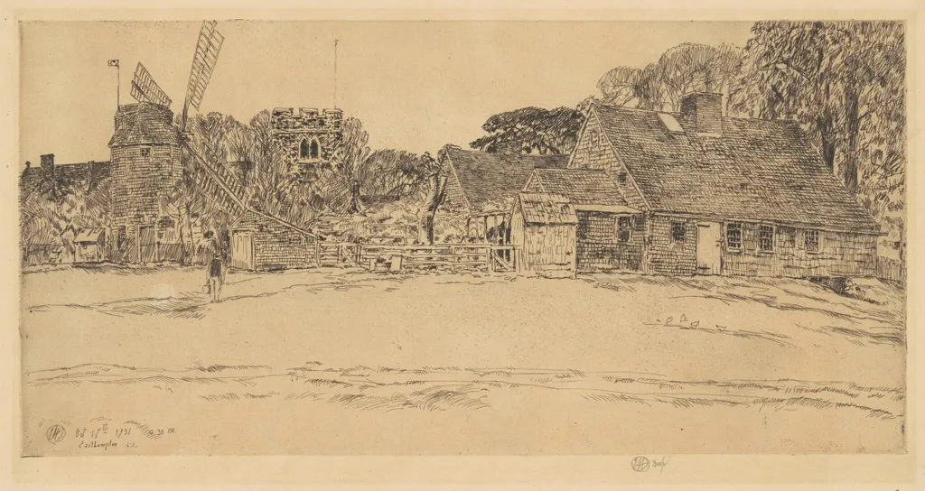 The Heart of Easthampton, by Childe Hassam, ink, 1931