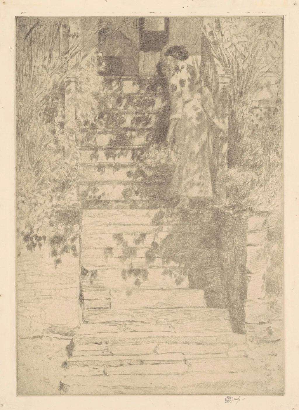 The Steps, by Childe Hassam, ink, 1915