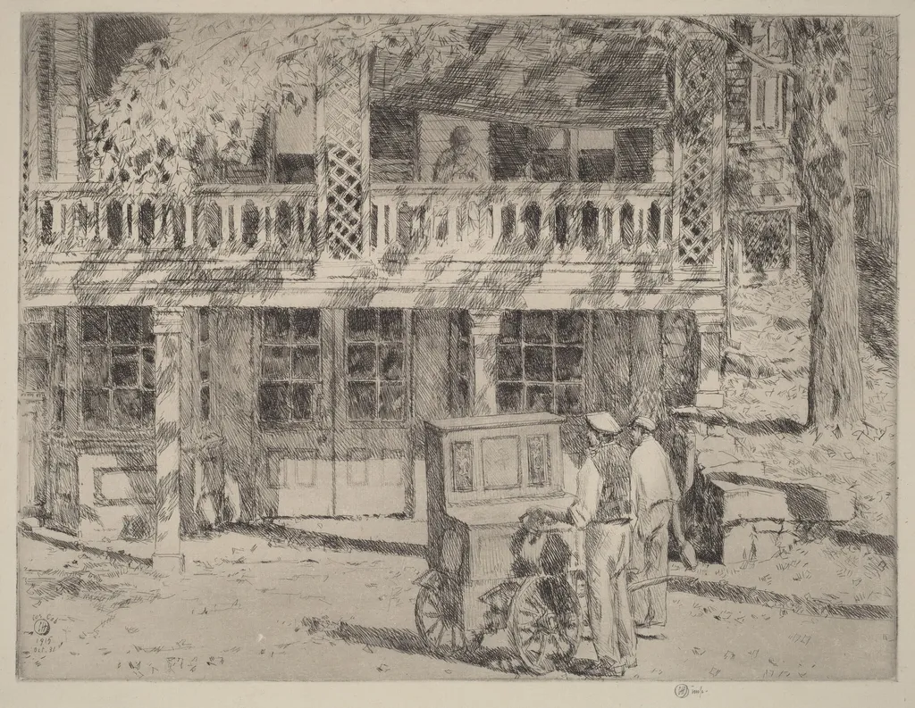 Toby's, Cos Cob, by Childe Hassam, ink, 1915