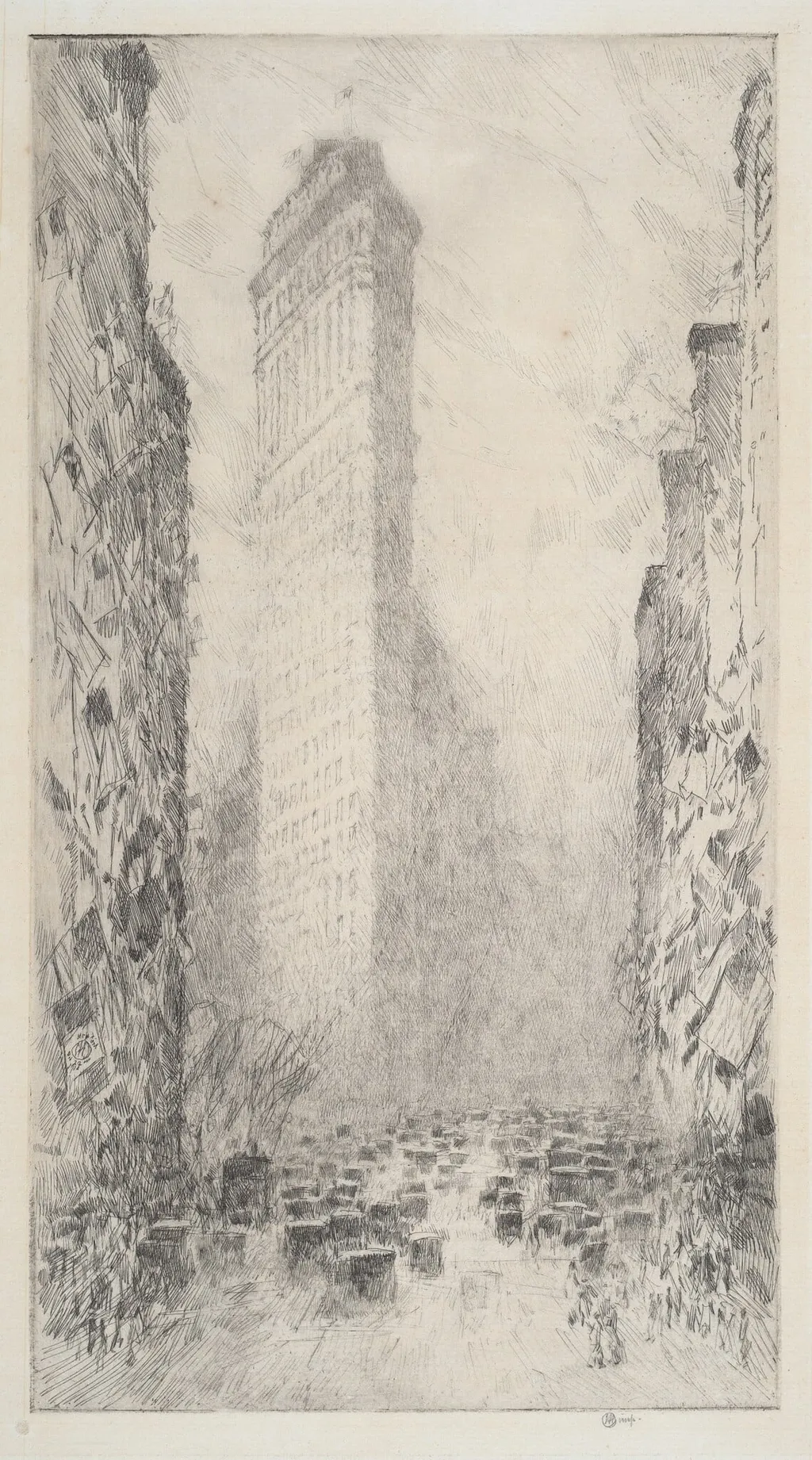 Washington's Birthday—Fifth Avenue & 23rd Street, by Childe Hassam, ink, 1916