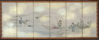 円山応震筆　子供遊び図屏風|Children Playing in Summer and Winter
