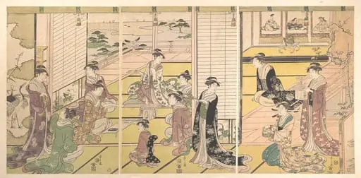 鳥文斎栄之画　和歌三神図|Honoring the Three Gods of Poetry: Women Composing Poems, by Chôbunsai Eishi