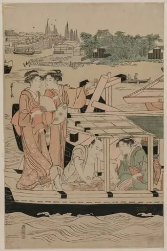 Leftmost Print from Pleasure Boats on the Sumida River beneath Shin-Ōhashi Bridge, by Chôbunsai Eishi