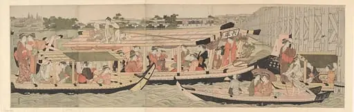 新大橋橋下の涼み船|Pleasure Boats on the Sumida River beneath Shin-Ōhashi Bridge, by Chôbunsai Eishi