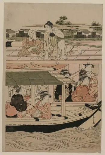 Print from Pleasure Boats on the Sumida River beneath Shin-Ōhashi Bridge, by Chôbunsai Eishi