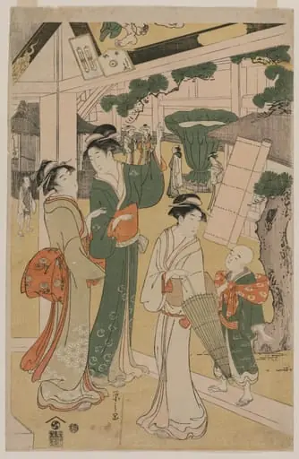 Print from Women Resting in the Votive Picture Hall at Asakusa, by Chôbunsai Eishi