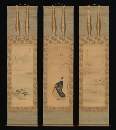 蜀山人（大田 南畝）賛　雪・月・花図　|Snow, Moon, and Cherry Blossoms (Yoshiwara in Three Seasons)