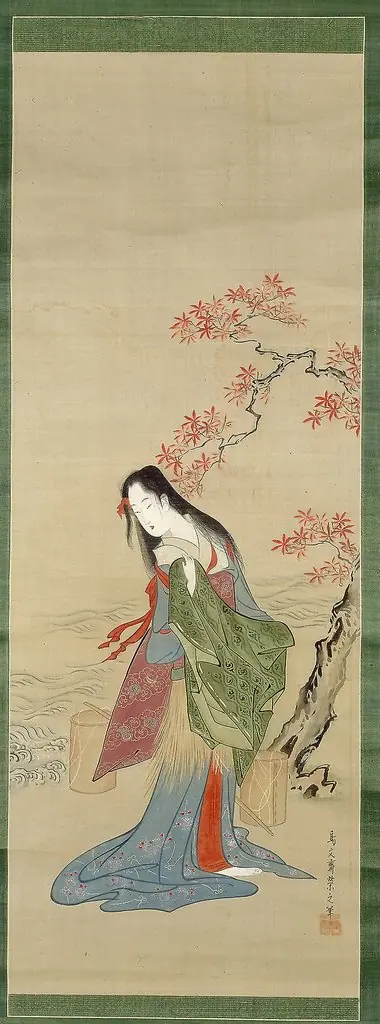The Salt Maidens, Matsukaze with Yukihira's Coat, by Chôbunsai Eishi