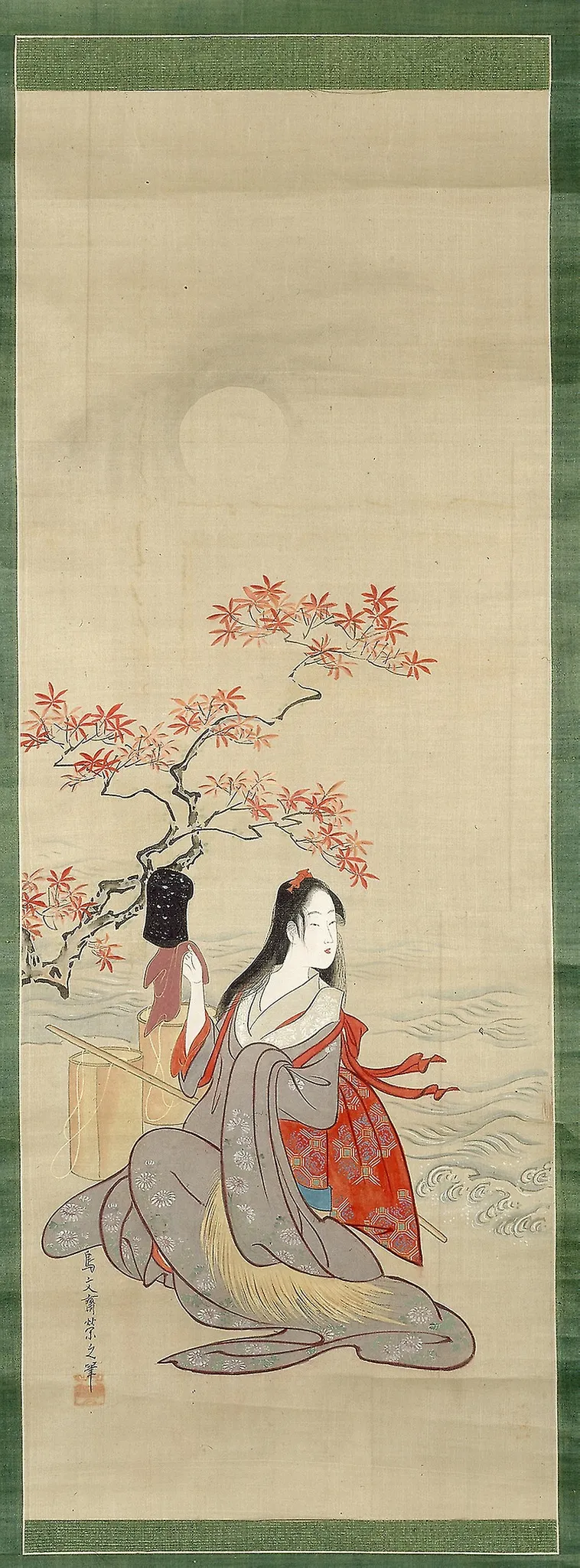 The Salt Maidens, Murasame with Yukihira's Hat, by Chôbunsai Eishi, ink, 1796