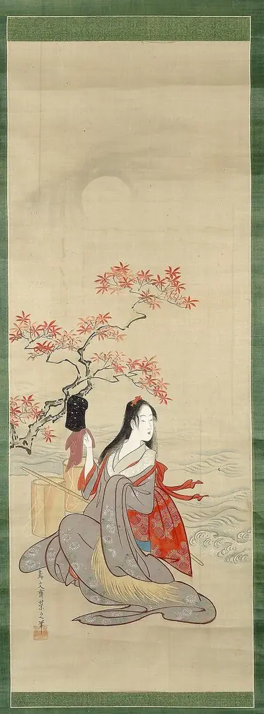 The Salt Maidens, Murasame with Yukihira's Hat, by Chôbunsai Eishi