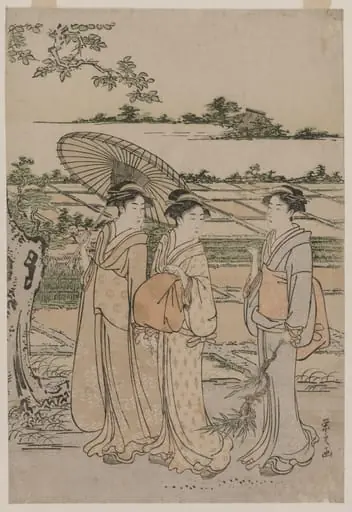 Three Women Strolling in the Countryside, by Chôbunsai Eishi