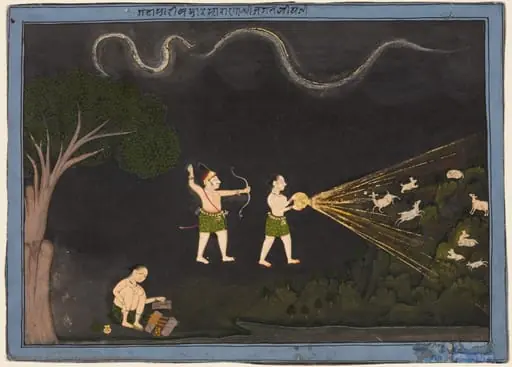 Maharana Jagat Singh II of Mewar (r. 1734–51) Dressed as a Bhil, Hunting Deer at Night, by Chokha