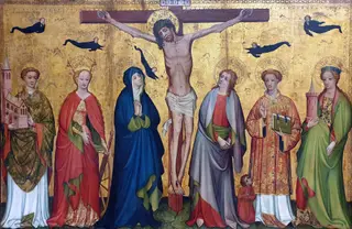 Christ on the cross with saints