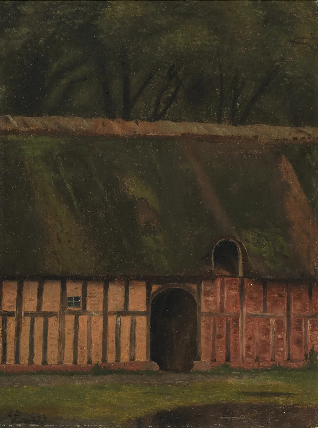 En bindingsværkslænge ved Krabbesholm, by Christen Dalsgaard, unspecified, 1853