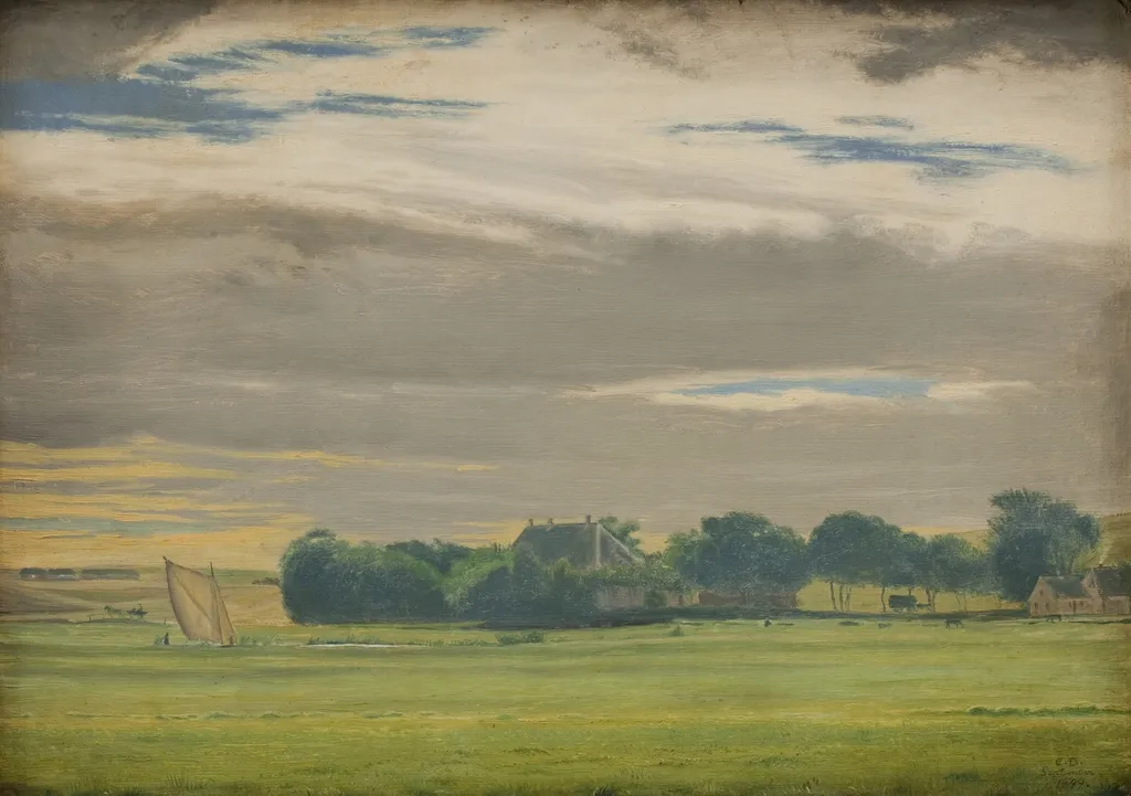 Landscape near the Town of Skive with Skivehus Manor, Jutland, by Christen Dalsgaard, oil, 1849