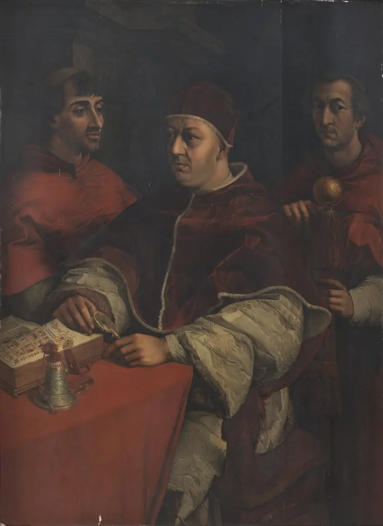Pave Leo X og kardinalerne Ludovico de' Rossi og Giulio de' Medici. Kopi efter Rafael, by Christian Albrecht Jensen