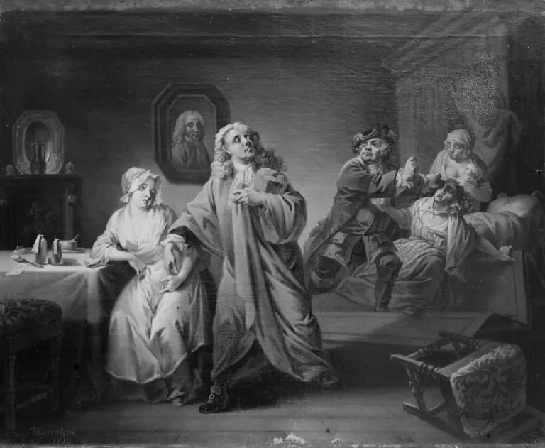 Barselstuen, III akt, 6. scene, by Christian August Lorentzen, oil, 1810