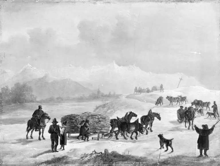 Slædefart i de bajerske bjerge, by Christian David Gebauer