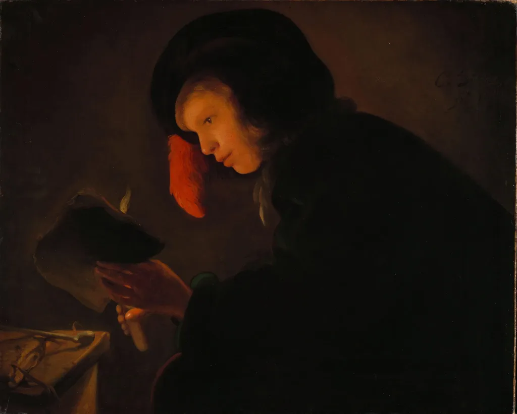 Young Man by Candlelight, by Christian Dusart, unspecified, 1645