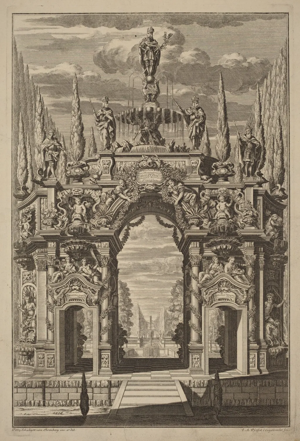Triumphal Arch for Friedrich IV, by Christian Engelbrecht, ink, 1725