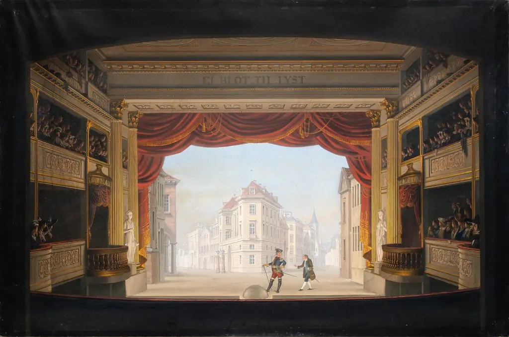 Det indvendige af Det kgl. teater under fremstillingen af Jacob v. Thyboe, by Christian Ferdinand Christensen