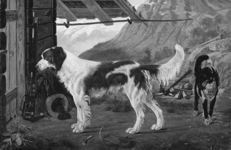 To hunde i et bjerglandskab, by Christian Frederik Carl Holm, oil, 1825