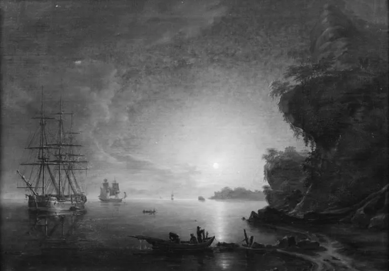 A Seascape. Moonlight, by Christian Frederik Ferdinand Thøming, oil, 1823