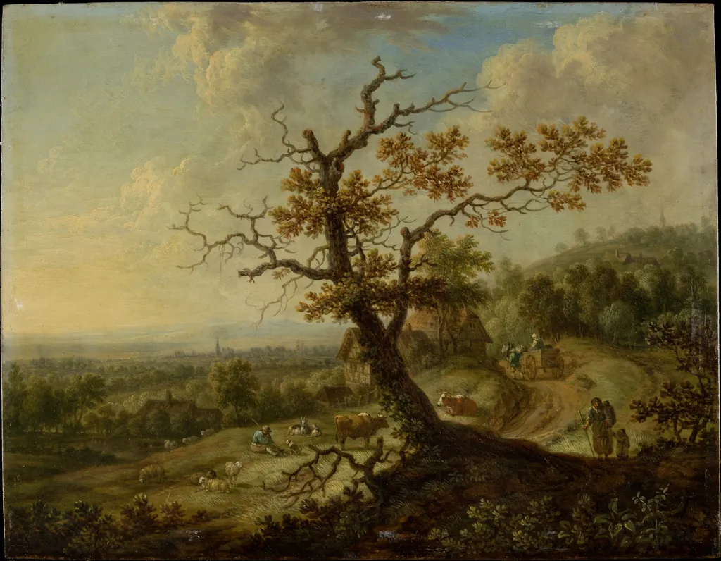 Landscape with Grazing Farm Animals, by Christian Georg Schütz, oil, 1764