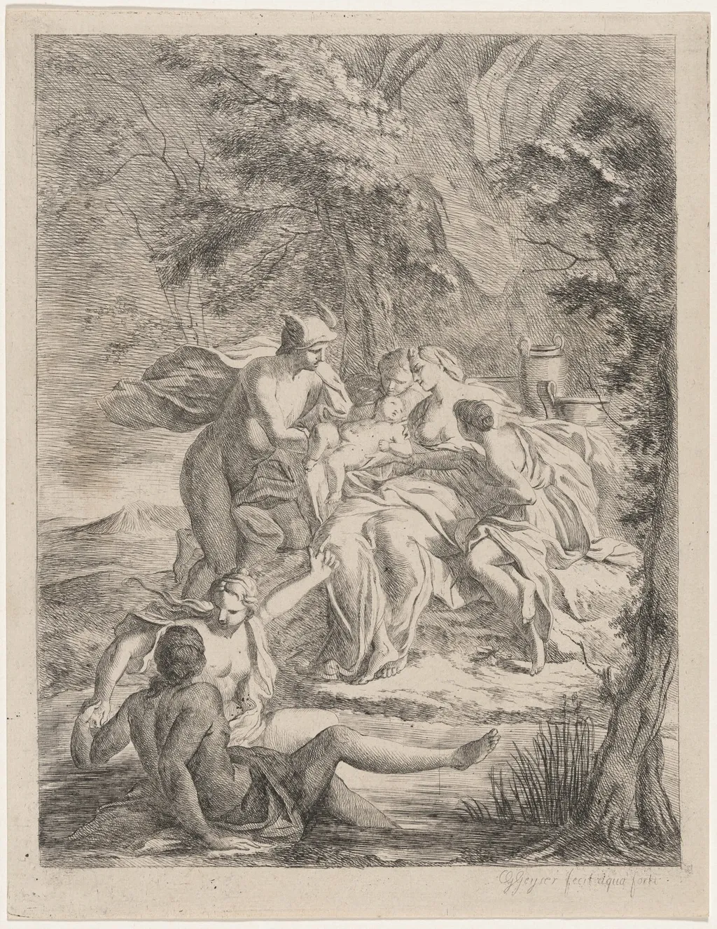 Hermes Bringing the Infant Dionysus to the Nymphs, by Christian Gottlieb Geyser, ink, 1764