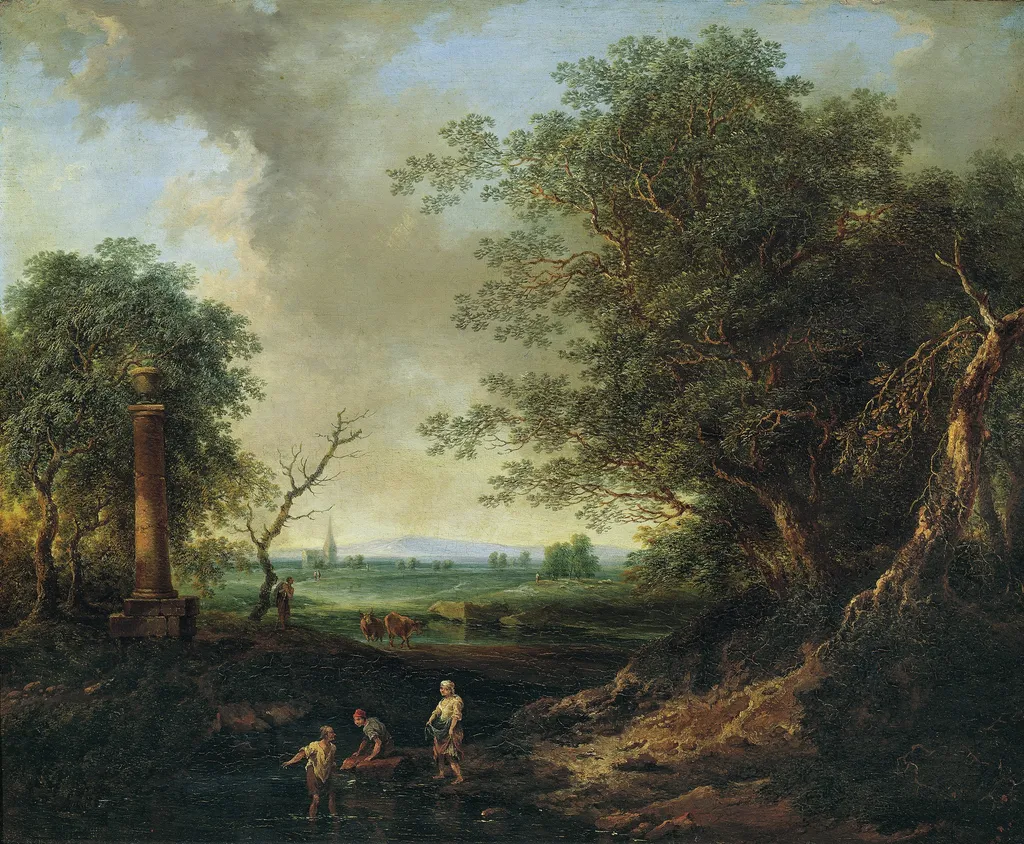 Landschaft mit Säule, by Christian Hilfgott Brand, oil, 1753