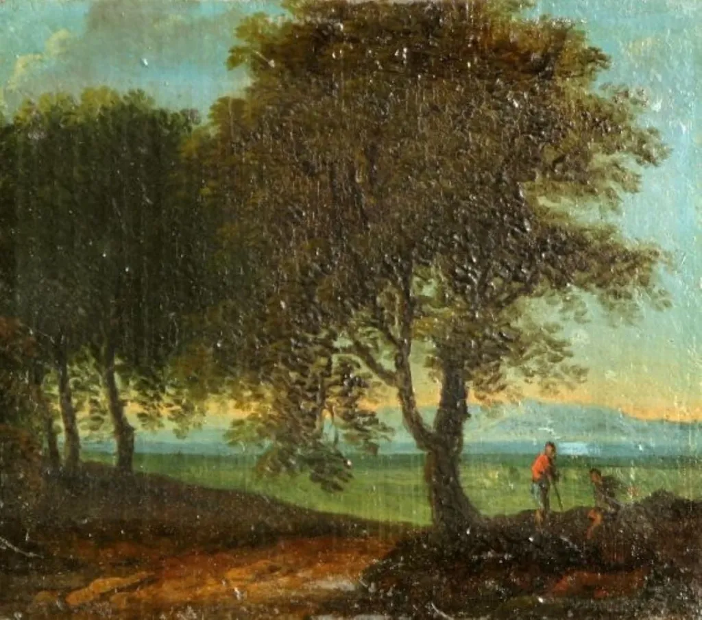 Mic peisaj cu copaci; pandant: Mic peisaj deluros, by Christian Hülfgott Brand, unspecified
