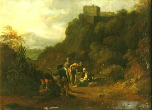 Peisaj cu castel pe deal; pandant: Peisaj de munte cu fortificații, by Christian Hülfgott Brand