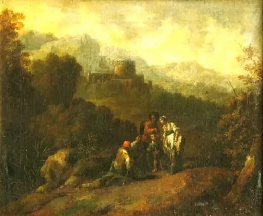Peisaj de munte cu fortificații; pandant: Peisaj cu castel pe deal, by Christian Hülgott Brand