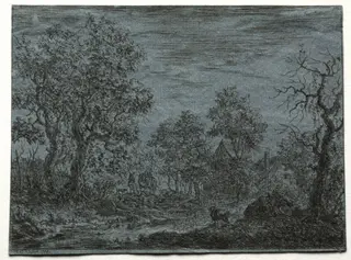 A Small River in the Foreground with a Cow and Goat