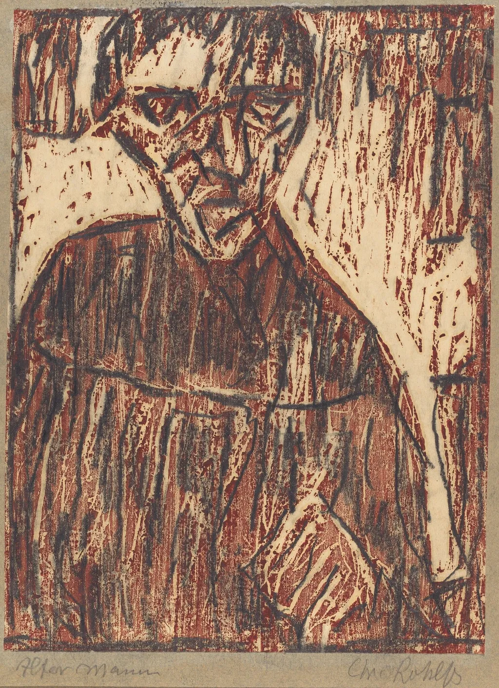 Old Man, by Christian Rohlfs, graphite, 1918