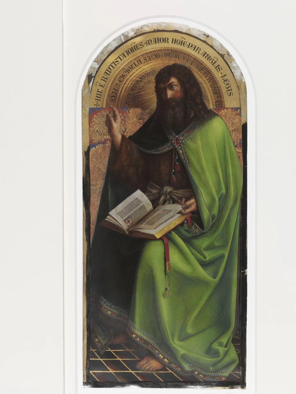 Copy of a detail from the Ghent Altarpiece, St John the Baptist by Hubert and Jan van Eyck in the church of St Bavon, Ghent., by Christian Schultz, watercolor, 1858