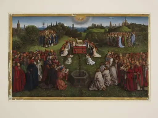 Copy of a detail of the Ghent Altarpiece, Adoration of the Lamb, by Hubert and Jan van Eyck in the church of St Bavon, Ghent., by Christian Schultz