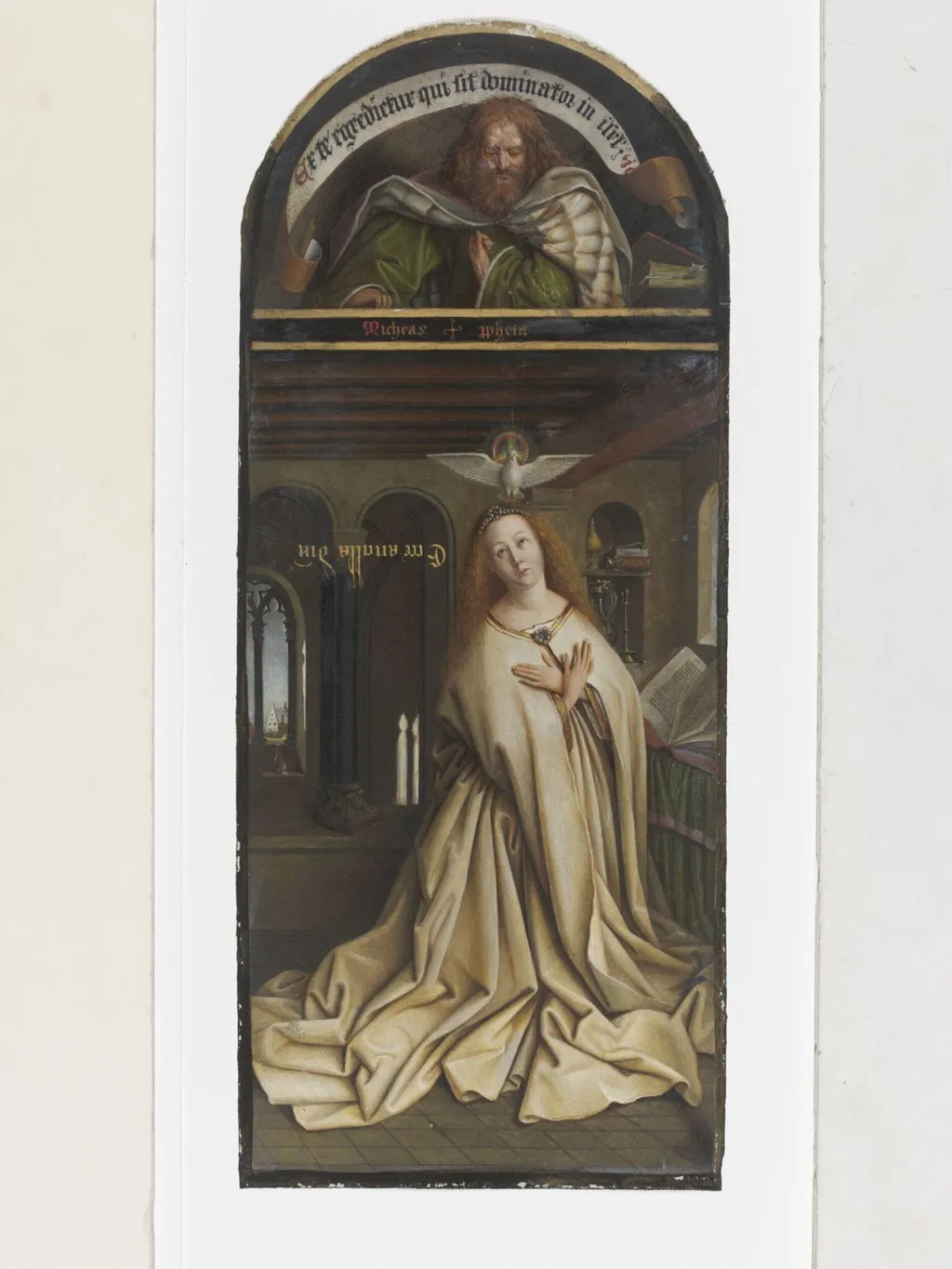 Copy of a detail of the Ghent Altarpiece, Annunicatory Angel and Prophet, by Hubert and Jan van Eyck in the church of St Bavon, Ghent., by Christian Schultz, watercolor, 1864