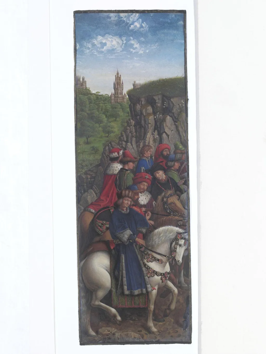 Copy of a detail of the Ghent Altarpiece, The Just Judges, by Hubert and Jan van Eyck in St Bavon, Ghent., by Christian Schultz, watercolor, 1864